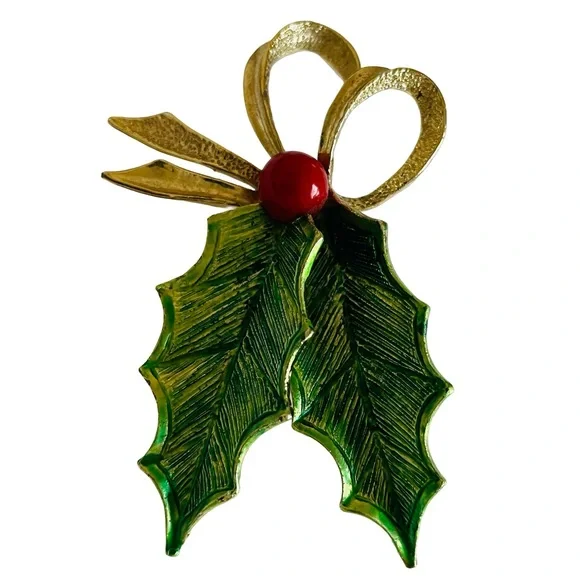 Vintage Signed Gerry’s Holly Leaf Christmas Brooch - Picture 2 of 5